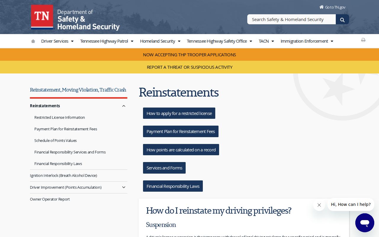 Bradley County traffic warrant and Tennessee license reinstatement information