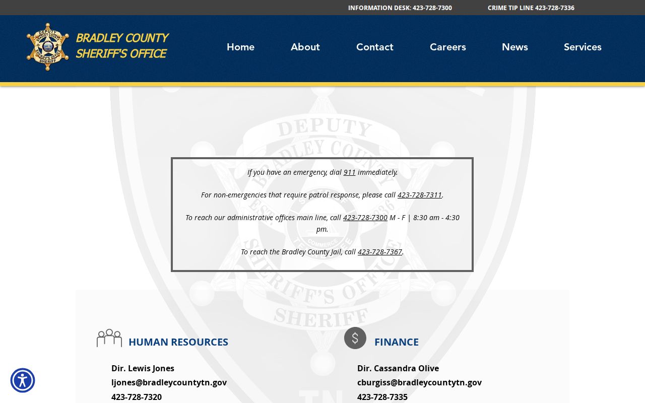 Bradley County warrant records office directory for Judicial Services